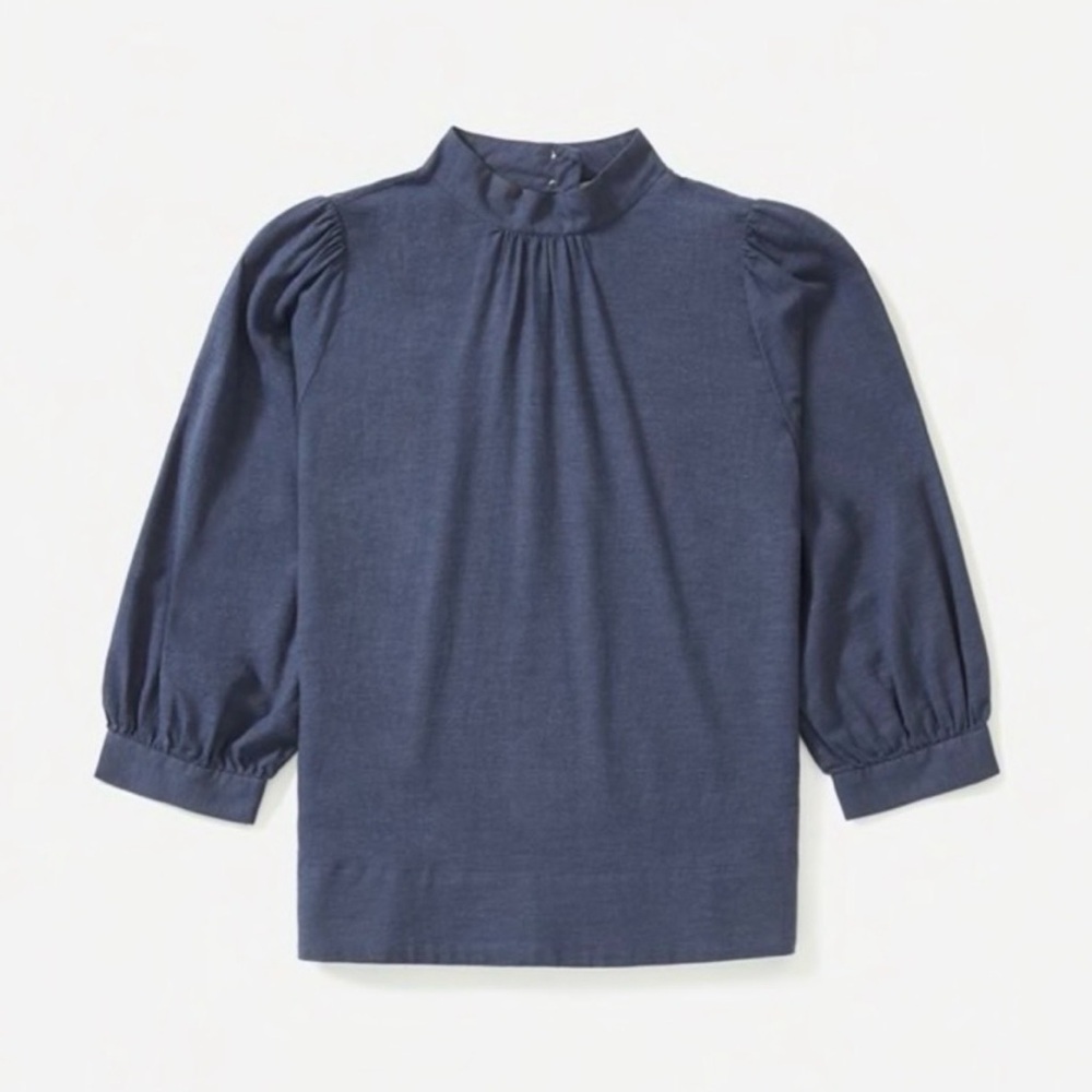 NWT Everlane Lightweight Cotton The Mockneck Flannel Shirt Heathered Navy Size 2